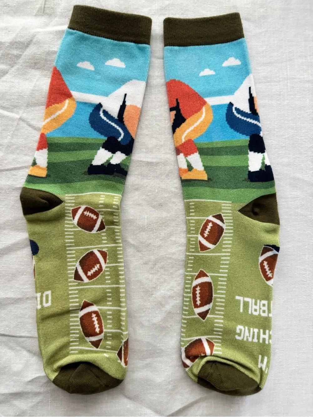 Football Player Crew Socks in Green, Orange & Blue